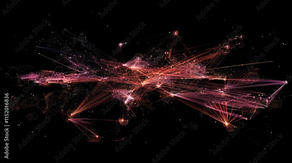 Aufkleber global communication web with bright nodes connected by intricate lines, emphasizing teamwork across