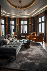 Fototapeta premium Luxury Living Room with Sectional Sofa and Armchairs