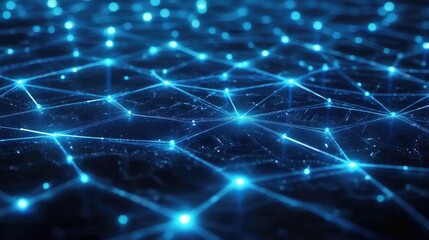 Obraz premium Glowing blue network lines connecting worldwide business hubs, symbolizing global communication and teamwork.