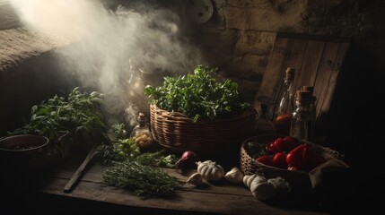 Artistic Rustic Dining with Fresh Ingredients