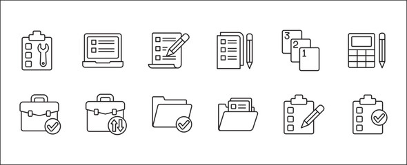 Leadership professional icon set. Task and job icons. Containing icons of  occupation, assignment, management, business, motivation, specialist, briefcase, accounting, list. Thin line icon design.