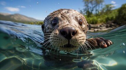 Curious Otter in Crystal Clear Water