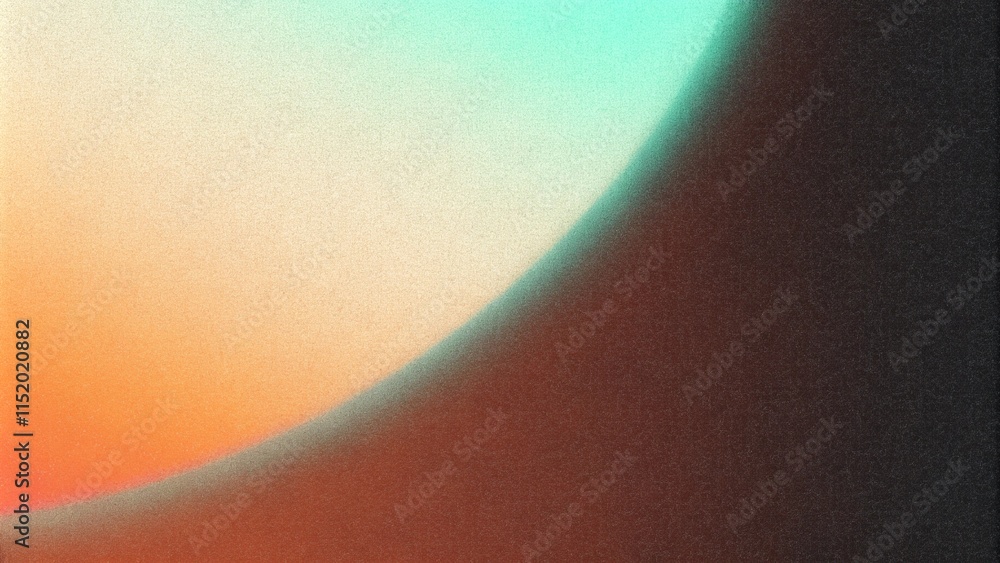 Poster Grainy teal orange dark gradient wave background abstract vibrant retro style noise texture banner design copy space. Vibrant retro wave banner. Teal, orange, dark gradient noise texture
