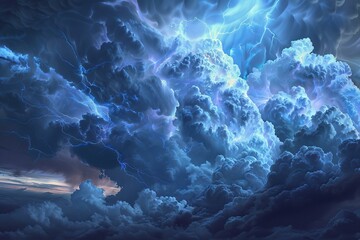 Obraz premium Electric lightning bolts illuminating a dramatic cloudscape at sunset create a powerful and awe inspiring natural spectacle