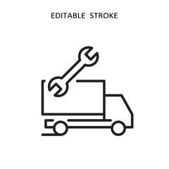 Commercial fleet icons with trucks, fleet management, line design. Vector illustration