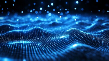 Abstract representation of waves and light, evoking a digital or technological theme.