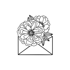 Black envelope silhouette with blooming flowers, a sophisticated vector for stationery or digital art