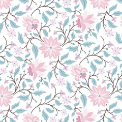 Winter Soft Pink and Green Folk Art Pattern