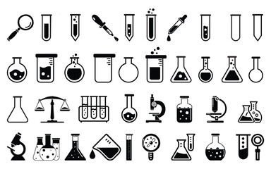Obraz premium Chemical laboratory, glassware laboratory equipment icon set vector