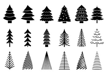 Christmas tree collection- Flat vector design Icons