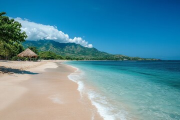Tropical beach with crystal-clear water and white sandy shore