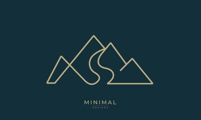 A line art icon logo of a mountain and water	