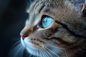 Close-up of a cat with striking green eyes