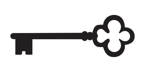 A simple, elegant silhouette of an ornate key, perfect for representing security, unlocking, or vintage themes.