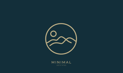 A line art icon logo of a mountain and sun
