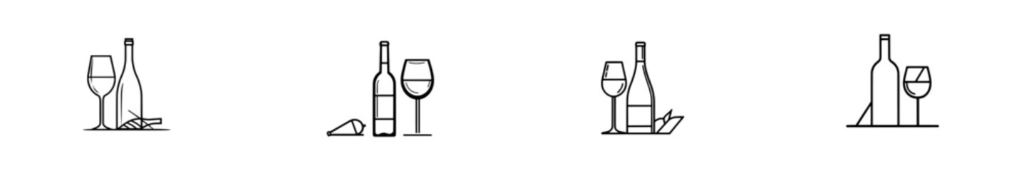 Naklejka premium A hand-drawn, engraved sketch of a wine bottle and glass in a modern illustration style.