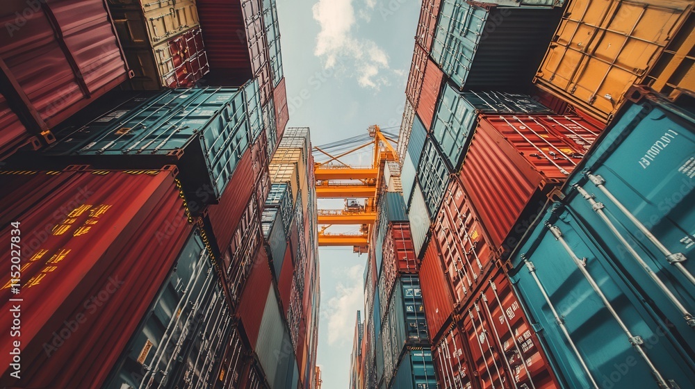 Poster blockchain revolution in global trade, exploring how blockchain technology streamlines international