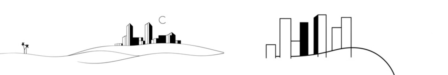 An abstract collage depicting skyscrapers and business buildings in a large city, creating a surreal skyscraper banner with modern colors and a social atmosphere.