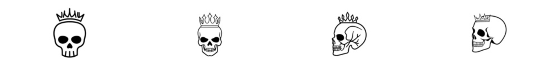 A hand-drawn illustration of a skull wearing a crown, perfect for modern rock fashion designs.