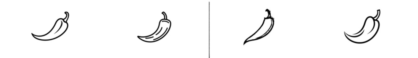 A vintage-style black illustration of a pepper chilli, featuring hand-drawn engraving and modern hatching techniques.