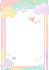 A frame with cartoon characters and hearts illustration. 