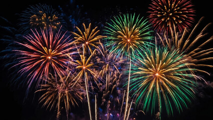 Beautiful color fireworks display on black sky at night for celebration