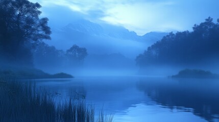 Tranquil Lake Landscape at Dawn with Soft Light