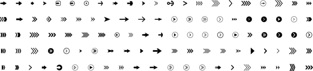 Arrow icon . Mega set of vector arrows. Sideways set. Design elements for your web, app, presentations, etc. Striped direction. Vector illustration.