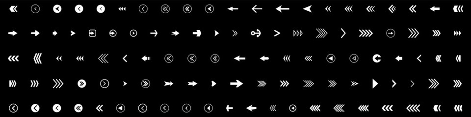 Arrow icon . Mega set of vector arrows. Sideways set. Design elements for your web, app, presentations, etc. Striped direction. Vector illustration.