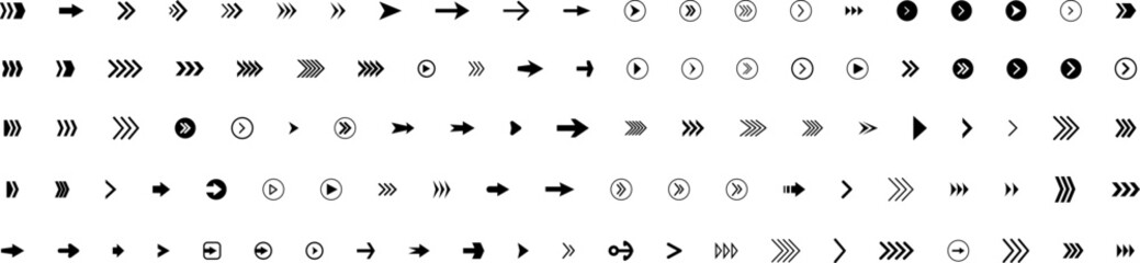 Arrow icon . Mega set of vector arrows. Sideways set. Design elements for your web, app, presentations, etc. Striped direction. Vector illustration.