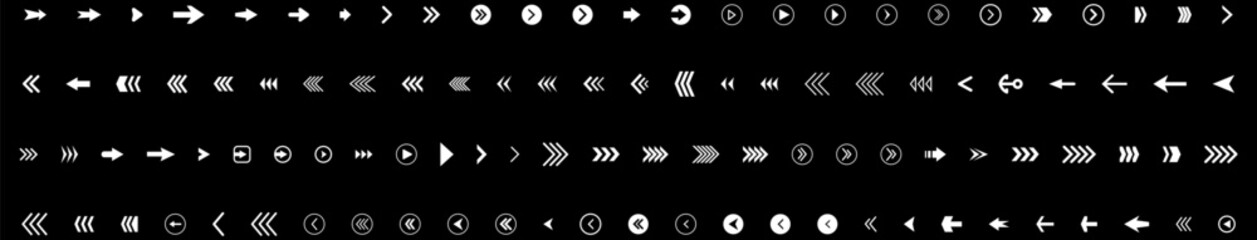 Arrow icon . Mega set of vector arrows. Sideways set. Design elements for your web, app, presentations, etc. Striped direction. Vector illustration.