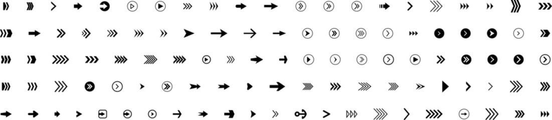 Arrow icon . Mega set of vector arrows. Sideways set. Design elements for your web, app, presentations, etc. Striped direction. Vector illustration.