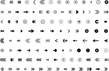 Arrow icon . Mega set of vector arrows. Sideways set. Design elements for your web, app, presentations, etc. Striped direction. Vector illustration.