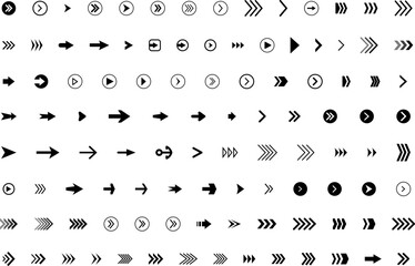 Arrow icon . Mega set of vector arrows. Sideways set. Design elements for your web, app, presentations, etc. Striped direction. Vector illustration.