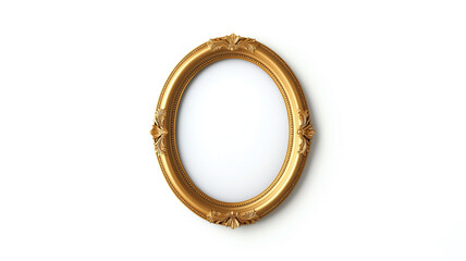 Fototapeta premium Oval golden picture frame with decorative ornaments isolated on a white background