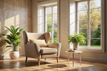 Beige Chair Modern Interior, Natural Light