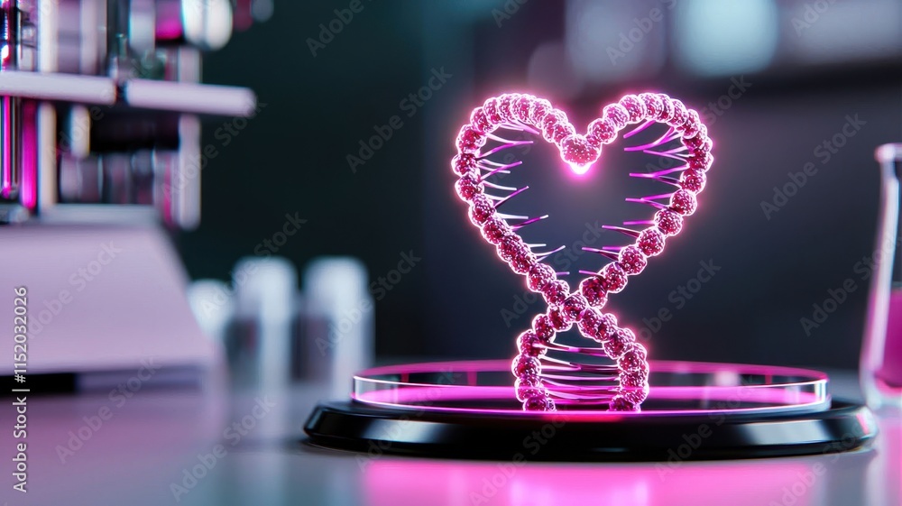 Aufkleber a glowing dna heart structure symbolizing love and science in a laboratory setting.