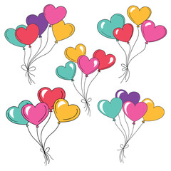 Heart-shaped colorful balloons vector.