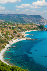 Obraz premium View of paradise Grotticelle Beach from Capo Vaticano Viewpoint - Beautiful landscape scenery near by Tropea, Calabria - Italy