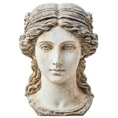 Gypsum copy of ancient statue head isolated on transparent background, PNG