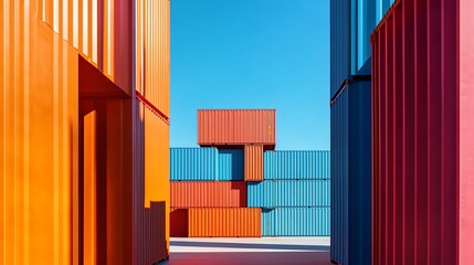 Fototapeta premium Colorful shipping containers in geometric arrangement.