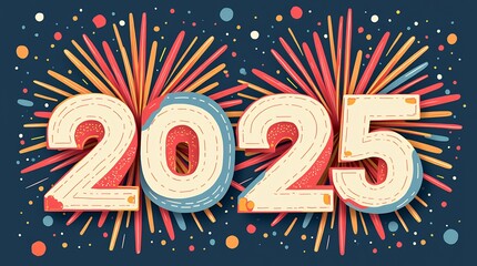 Happy New Year 2025! Celebrate the arrival of a new year with vibrant fireworks and festive numbers.  A joyful and colorful design to welcome the upcoming year.