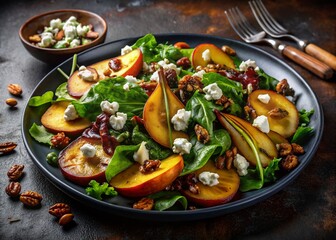 Fall Salad, Roasted Pears, Blue Cheese, Gourmet Dish, Night Photography
