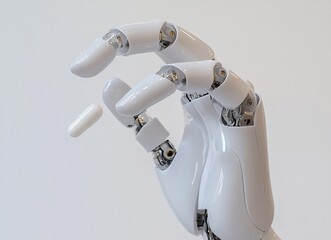 Close up of a Robot Hand Holding a Transparent Capsule Pill