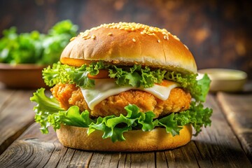 Fried Fish Sandwich Brioche Bun Lettuce - Delicious Food Photography