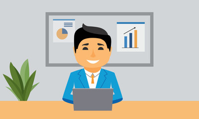 Vector design of office work and remote work, freelance. Illustration of young people working on computers and running business. Suitable for business, startup and freelance promotional materials.