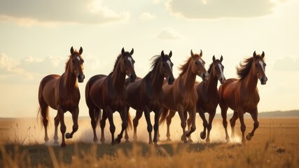 Fototapeta premium a herd of horses running across a field