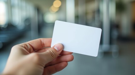 A close-up view of a gym membership card being held in a hand, showcasing a clear and blank design.