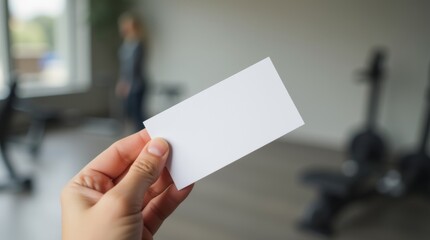 A close-up view of a gym membership card being held in a hand, showcasing a clear and blank design.
