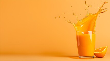 Vibrant Splash of Orange Juice in Clear Glass on Bright Background